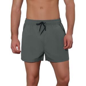 Men's Vacation Solid Color Drawstring Elastic Waist Swim Short Gray